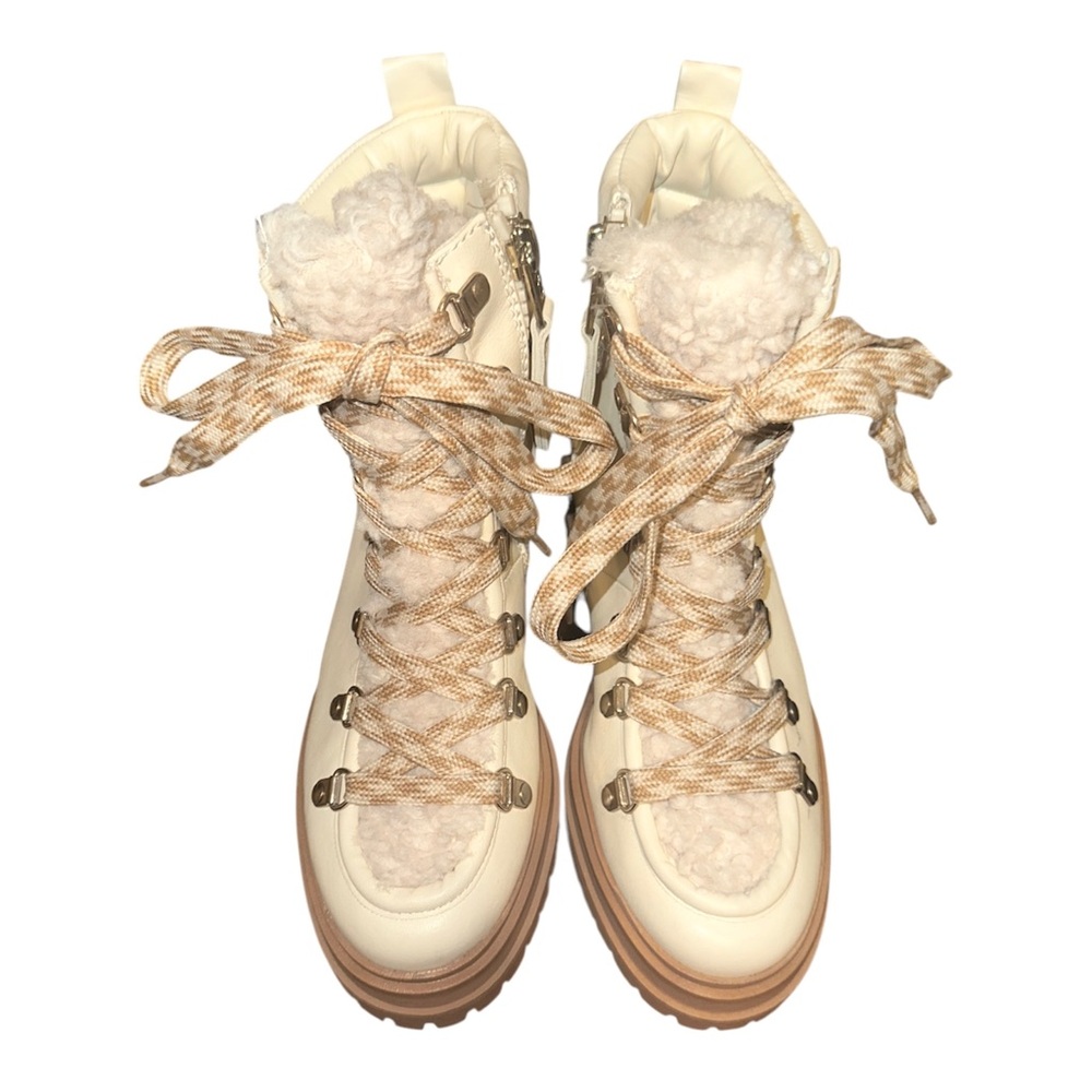 Circus by Sam Edelman Georgia Ivory Shearling Lace-Up Combat Ankle Boots Size 6 - Picture 6 of 12